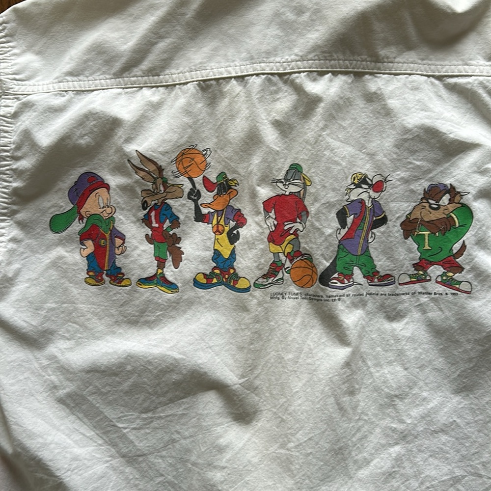 Vintage Looney Tunes White Cotton Button-Down Shirt- Warner Brothers